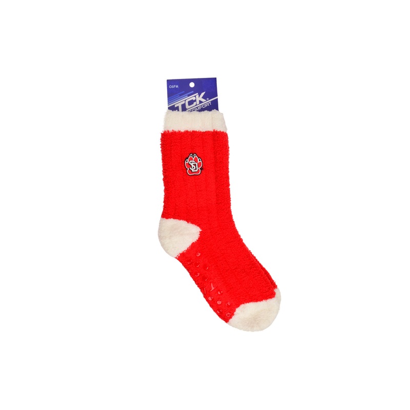 USD Logoed Socks Red Fuzzy with White Trim