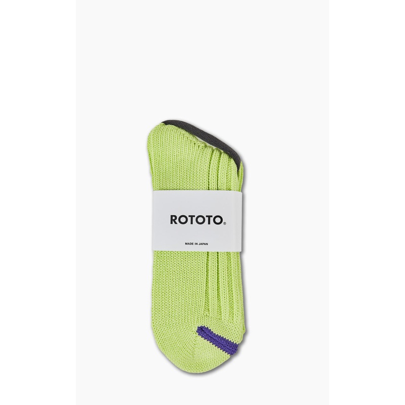 RoToTo R1398 Chunky Ribbed Crew Socks Lime/Purple M