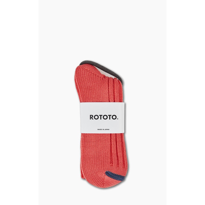 RoToTo R1398 Chunky Ribbed Crew Socks Poppy/Dark Blue M