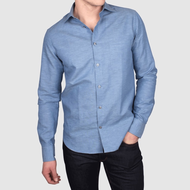 Dunderdon by Snickers SH6 Slim Fit Cotton-Linen Blend Shirt Various Colours Blue Grey 2XL