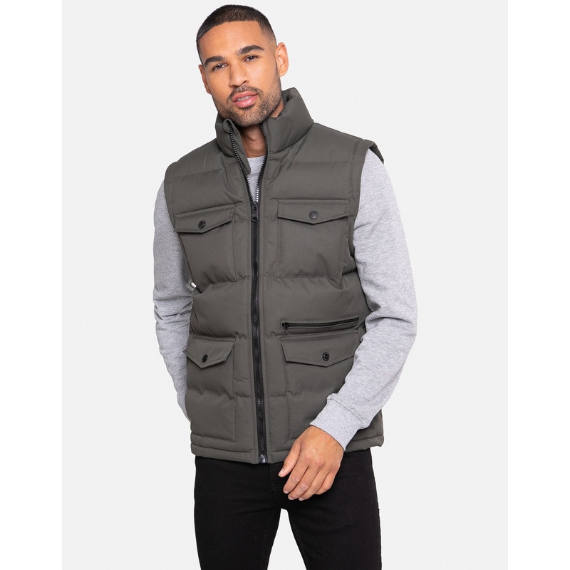 Khaki Green Cargo Padded Gilet Khaki Green S