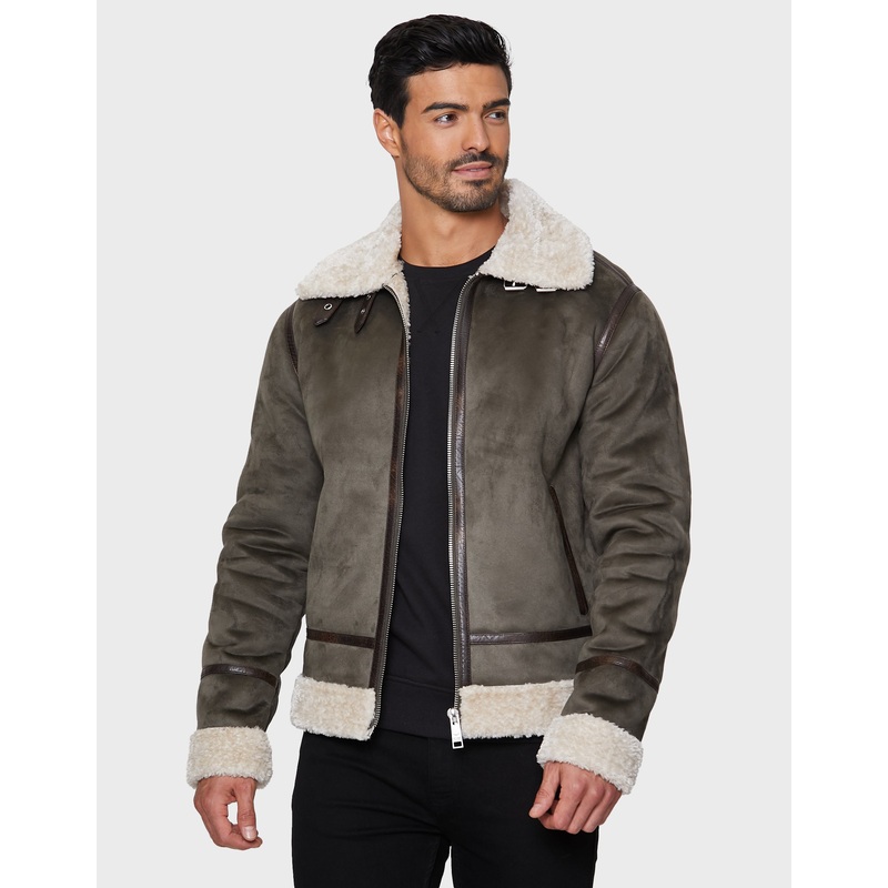 Khaki Green Faux Suede Biker Jacket Khaki Green S