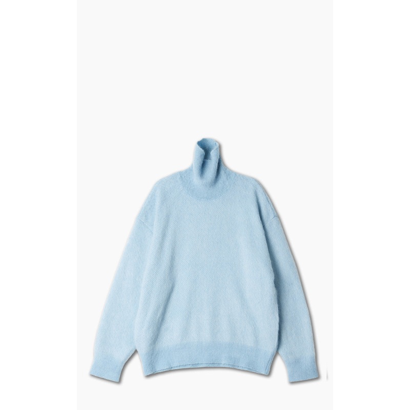 stein Jacquard Mohair Loose High Neck Knit Longsleeve Sax M