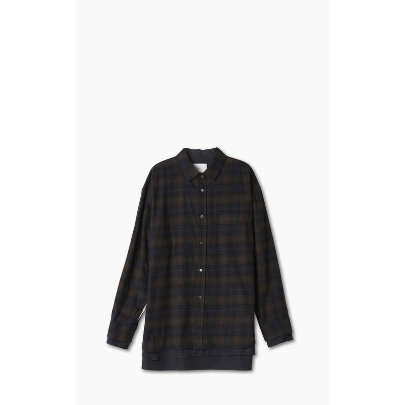 stein Oversized Layered Flannel Shirt Dark Navy Check S