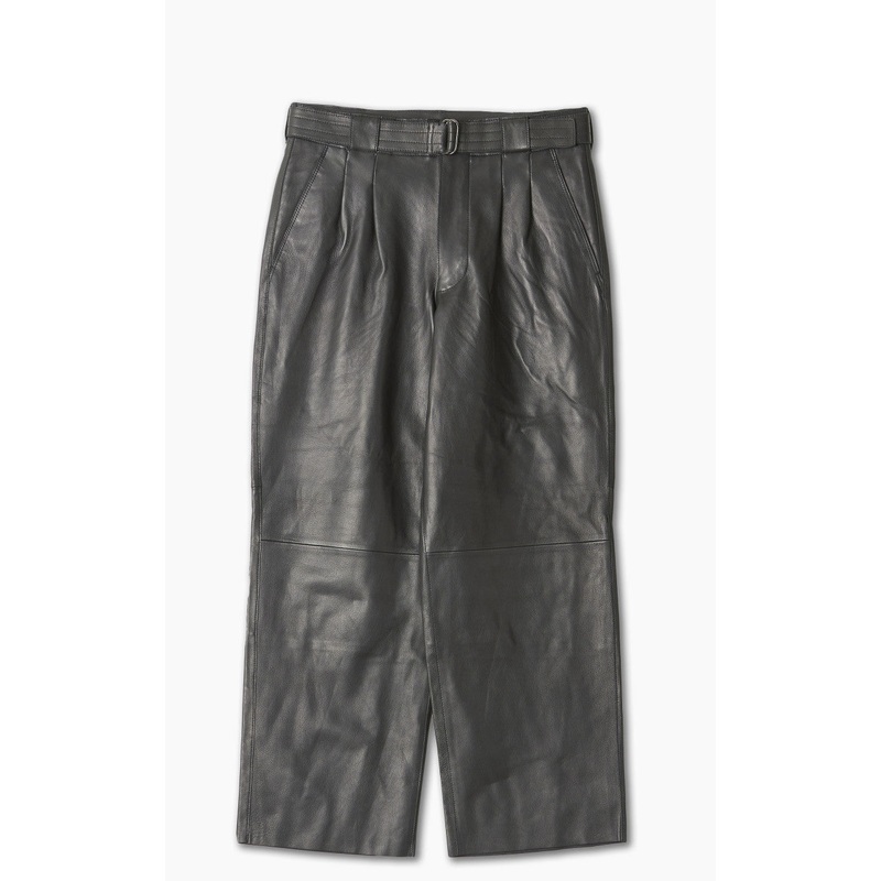 Yoke Belted Leather 2 Tuck Trousers Black 2/M