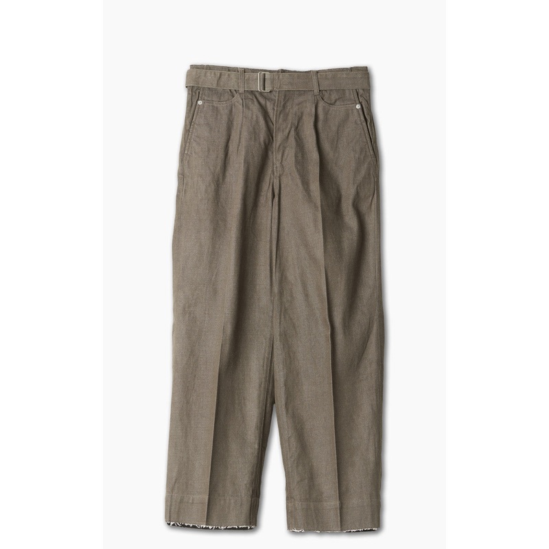 Yoke Cut-Off Wide Leg Denim Trouser Olive Drab M