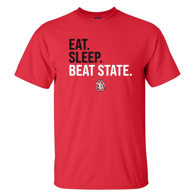 Adult Unisex Red Shirt  Eat. Sleep. Beat State SD Paw SM