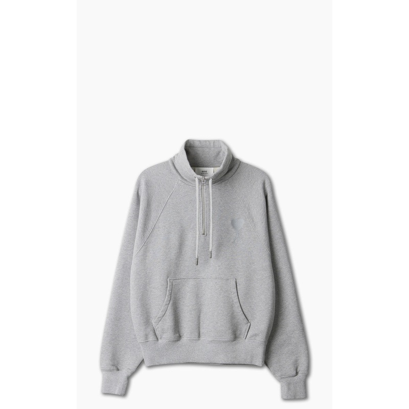 AMI Paris Tonal Big Ami De Coeur Zip Sweat Heather Grey S