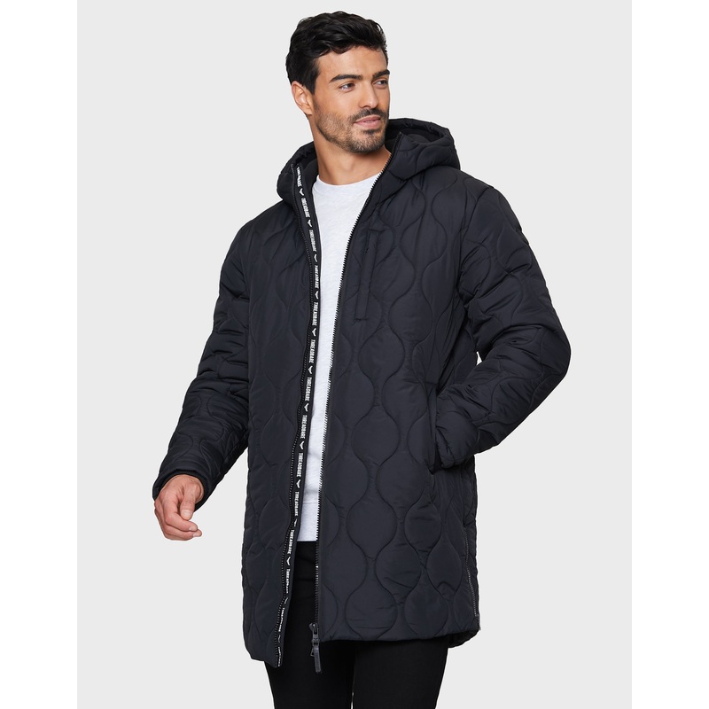 Black Padded Longline Jacket Black S