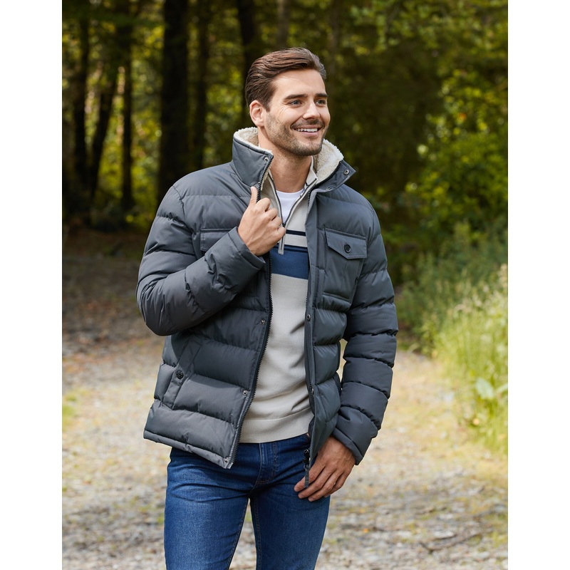 Charcoal Grey Borg Funnel Neck Padded Coat Charcoal Grey S