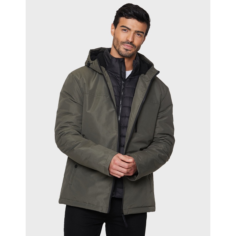 Khaki Green Mock Layer Coat Khaki Green S