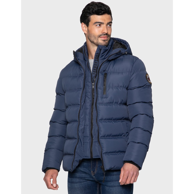 Navy Double Layer Hooded Puffer Jacket Navy S