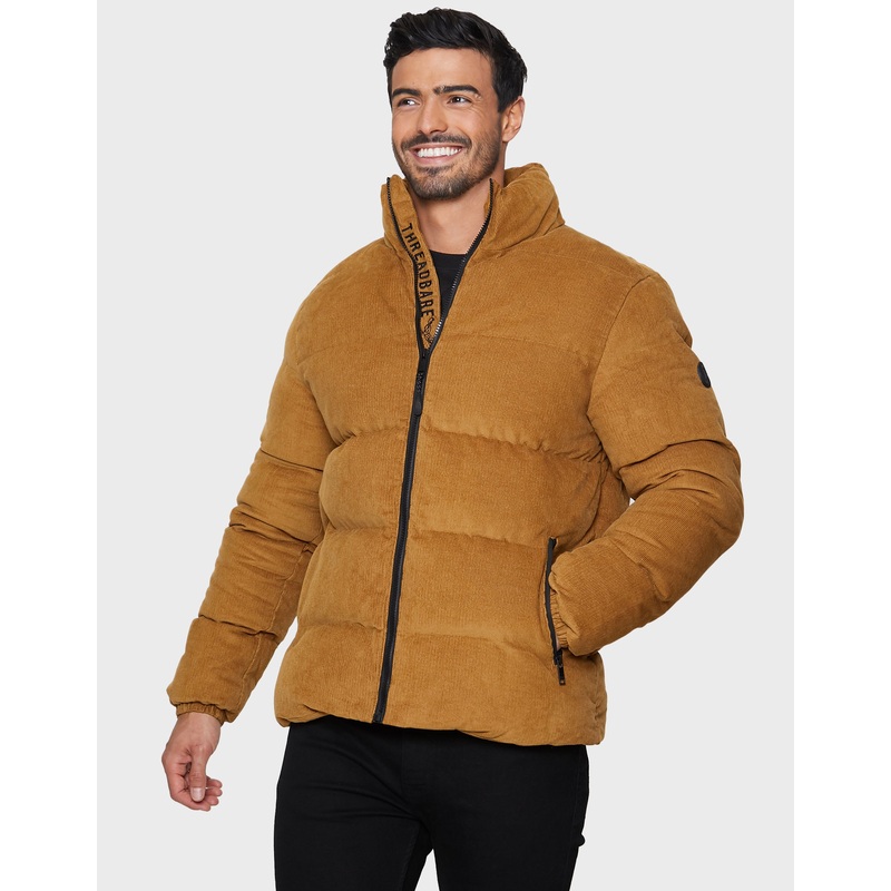 Tan Brown Cord Puffer Jacket Tan Brown S