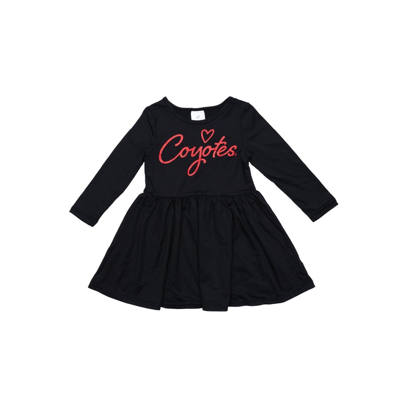 Zoozatz Black Toddler Long Sleeve Dress with Red Coyote Logo 2T