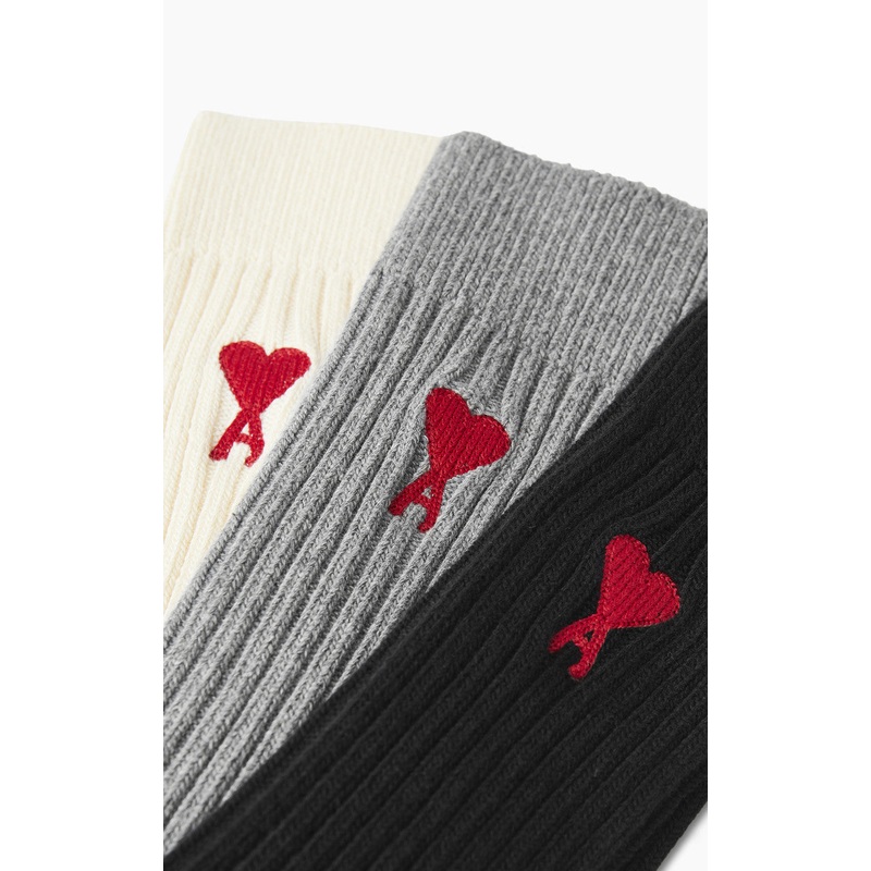 AMI Paris 3-Pack Ami De Coeur Socks Off White/Grey/Black 43-46
