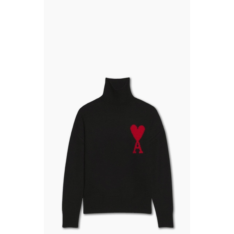 AMI Paris Ami De Coeur Funnel Neck Sweater Black/Red XS