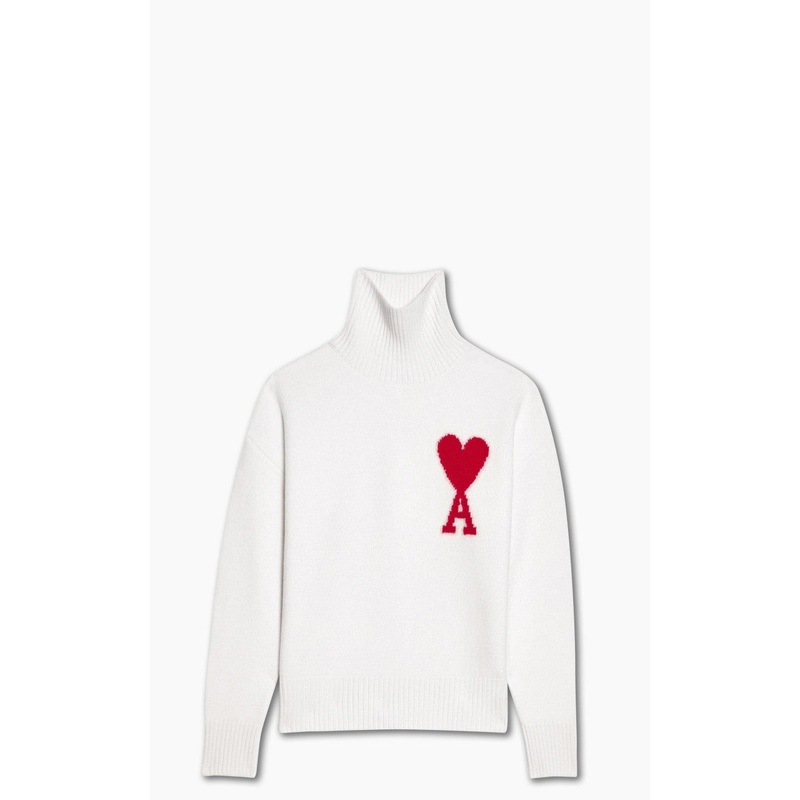 AMI Paris Ami De Coeur Funnel Neck Sweater Off-White/Red XS