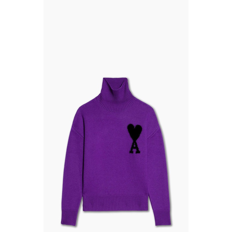 AMI Paris Ami De Coeur Funnel Neck Sweater Purple/Black XS