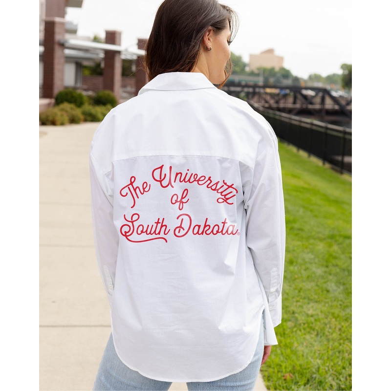 Gameday Social Women’s White Lux Linen Long Sleeve with Back Logo SM