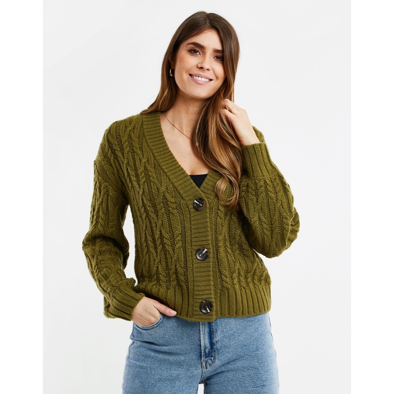 Khaki Green Cable Knit Cardigan Khaki Green 6