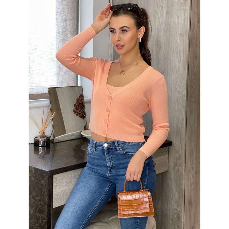 Orange Cardigan & Vest (2-Piece Set) Orange S