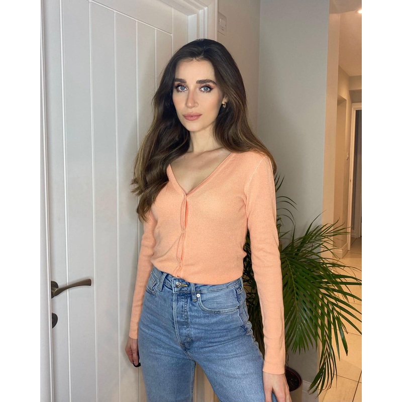 Peach Orange V-Neck Cardigan Peach Orange 6