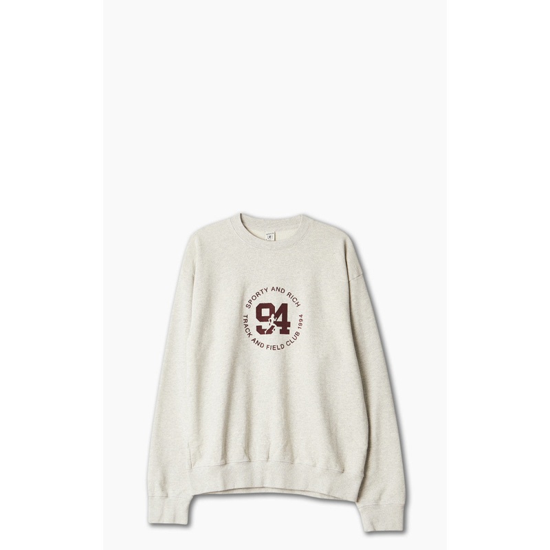 Sporty & Rich 94 Track & Field Flocked Crewneck Heather Oatmeal XS