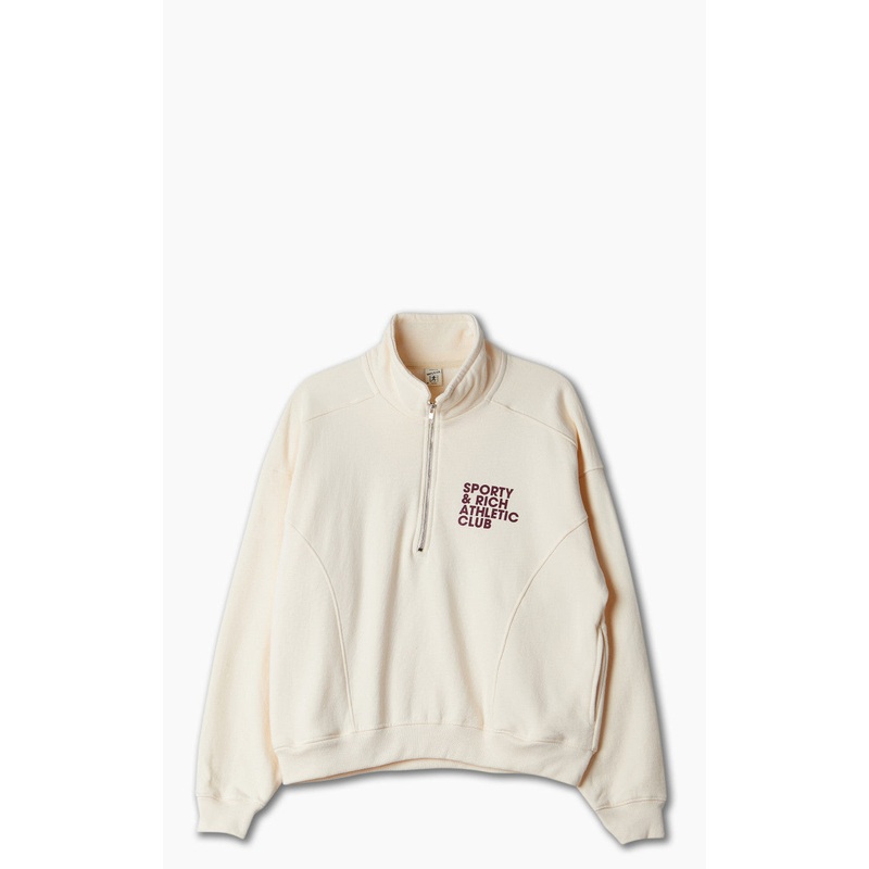 Sporty & Rich Exercise Often Quarter Zip Cream/Merlot XS