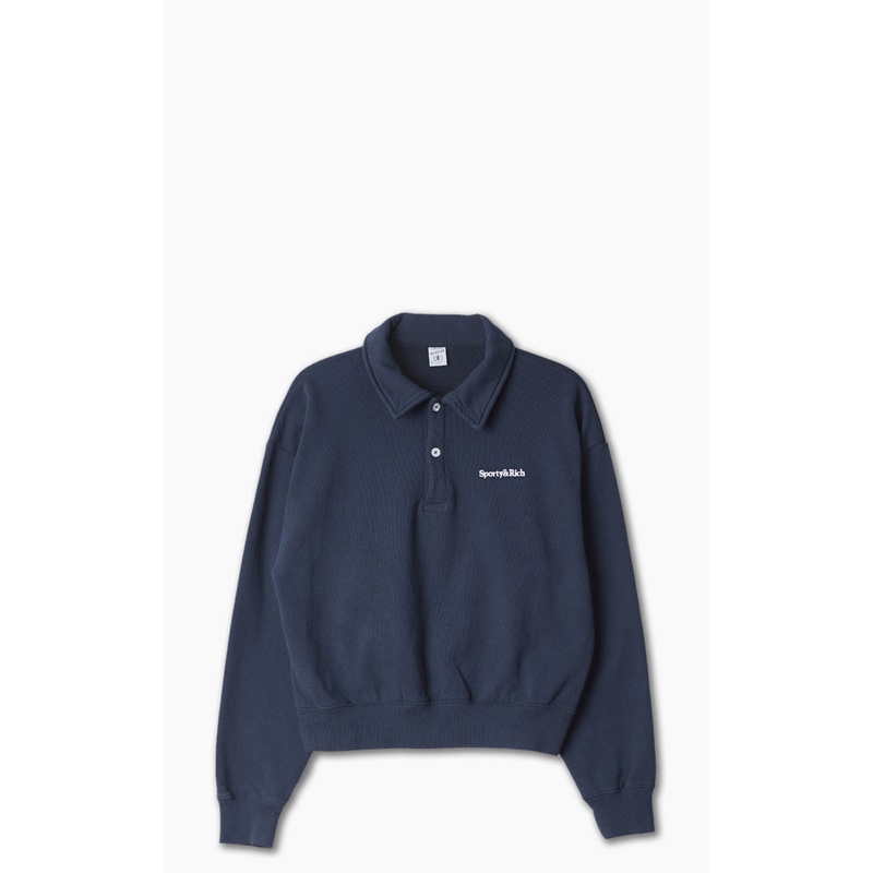 Sporty & Rich Serif Logo Embroidered Polo Navy XS