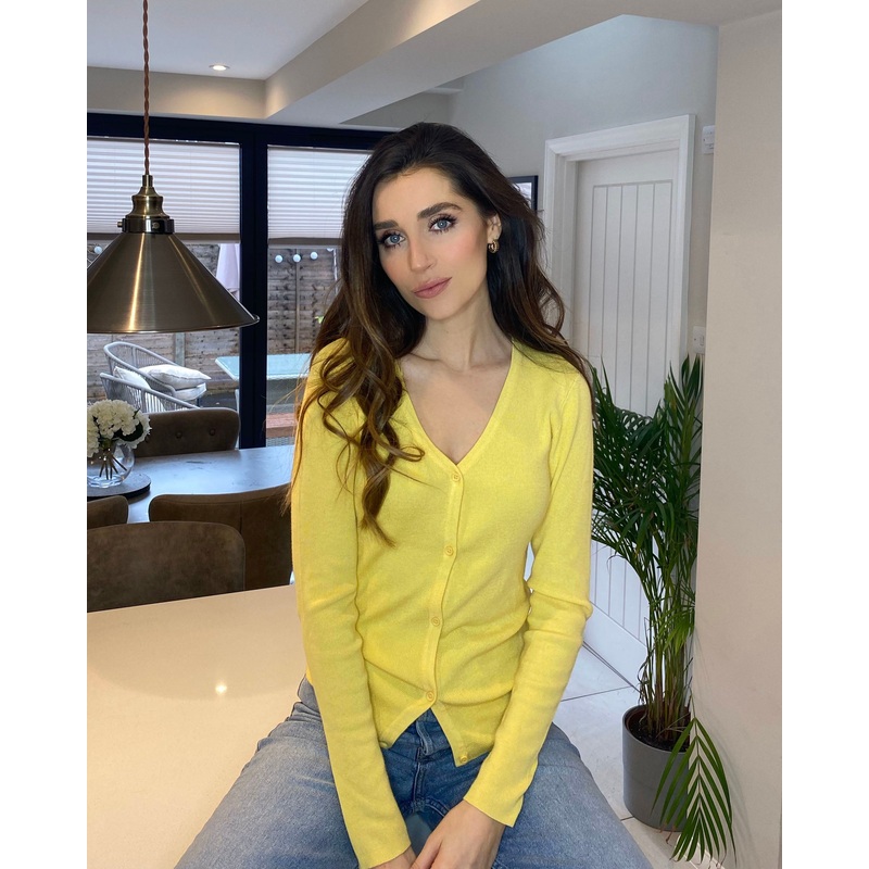 Yellow V-Neck Cardigan Yellow 6