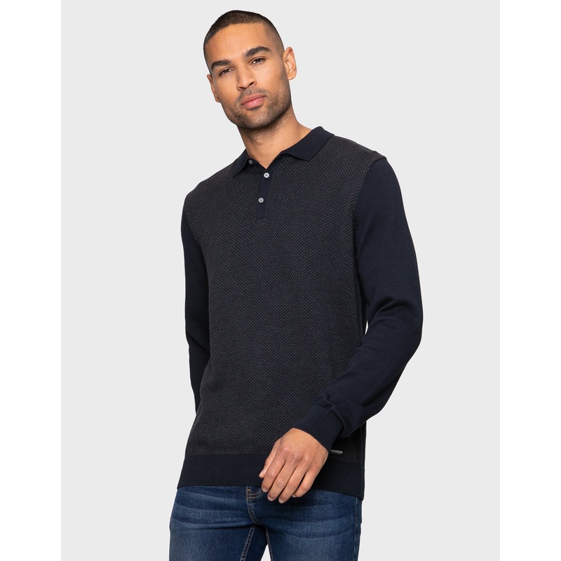 Navy & Charcoal Polo Jumper Navy / Charcoal Marl S