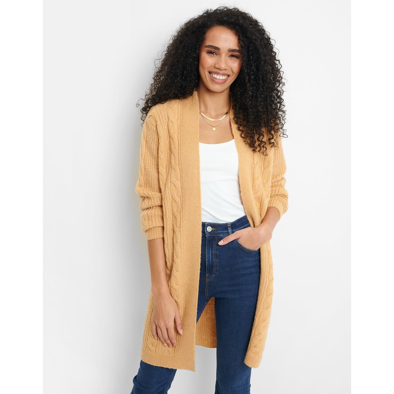 Tan Brown Cable Knit Cardigan Tan Brown 6