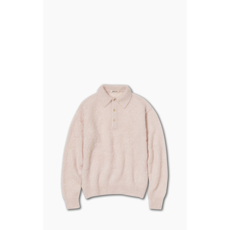 Auralee Brushed Super Kid Mohair Knit Polo Light Pink 3
