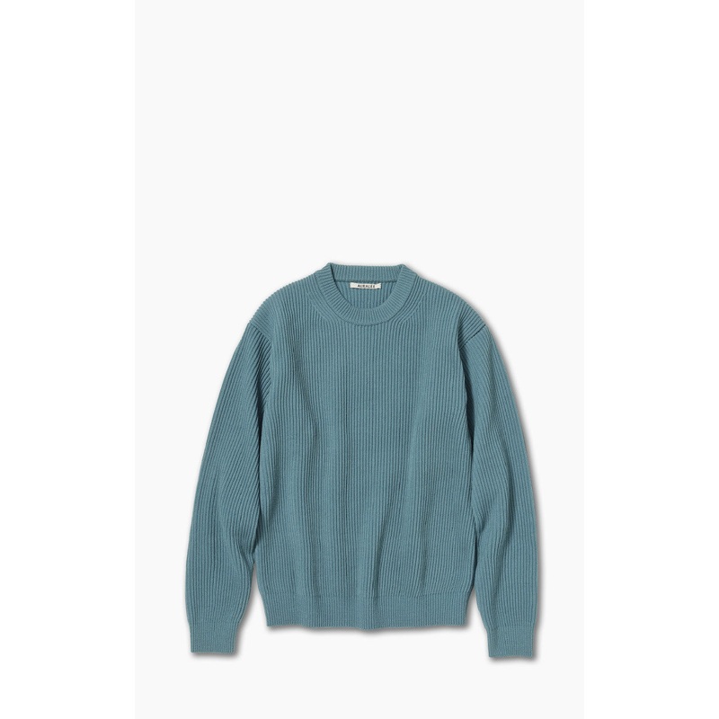 Auralee Super Fine Wool Rib Knit Big P/O Blue 3