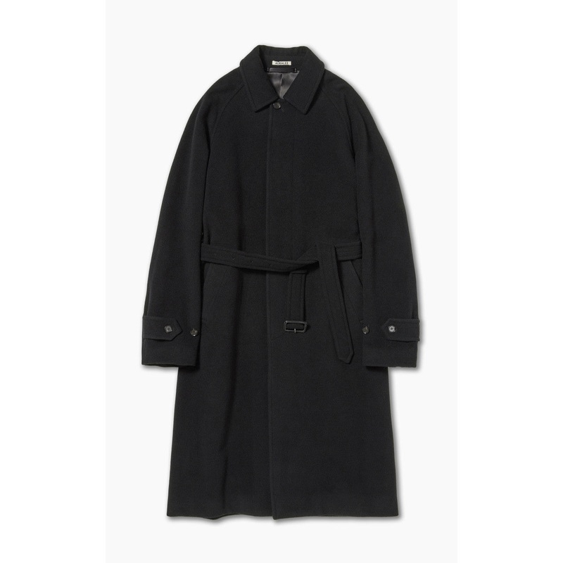 Auralee W Cashmere Wool Mosser Soutien Collar Coat Black 0