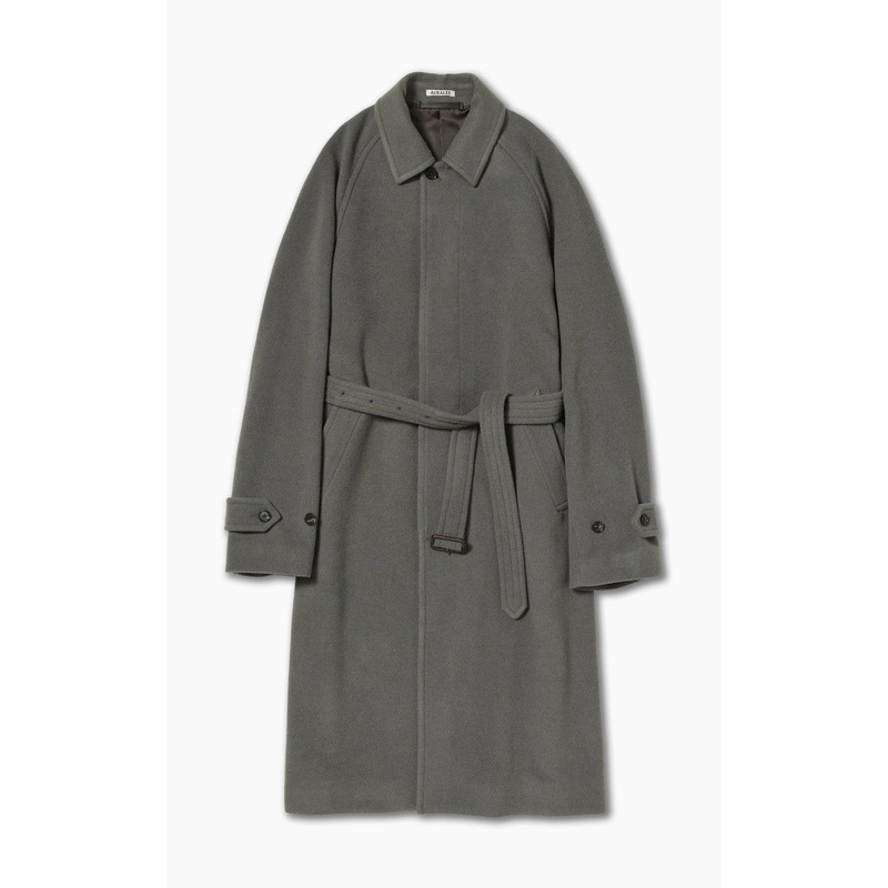 Auralee W Cashmere Wool Mosser Soutien Collar Coat Grey 0