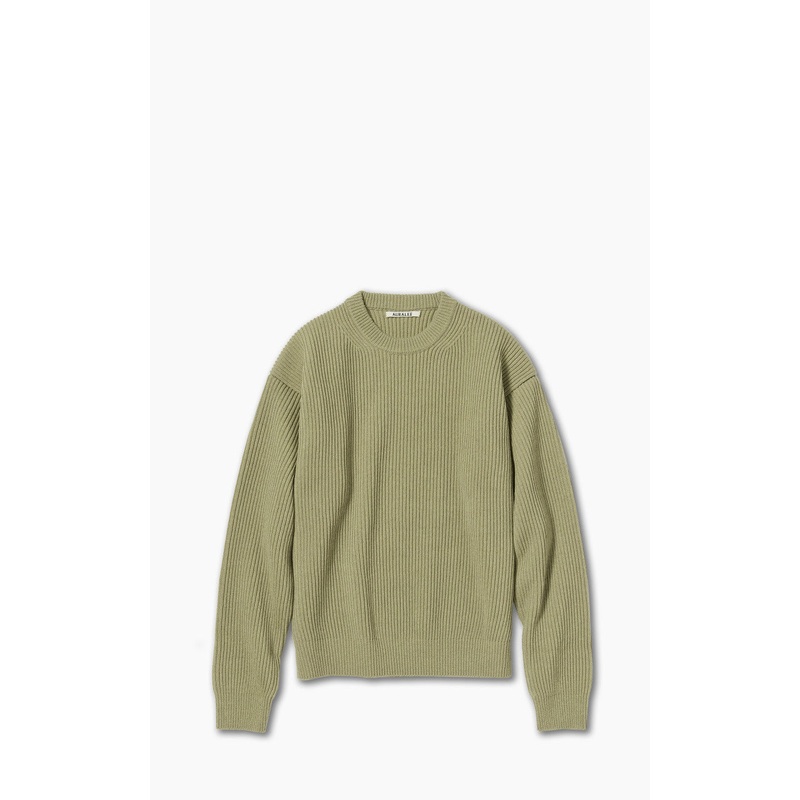 Auralee W Super Fine Wool Rib Knit Big P/O Top Yellow 0