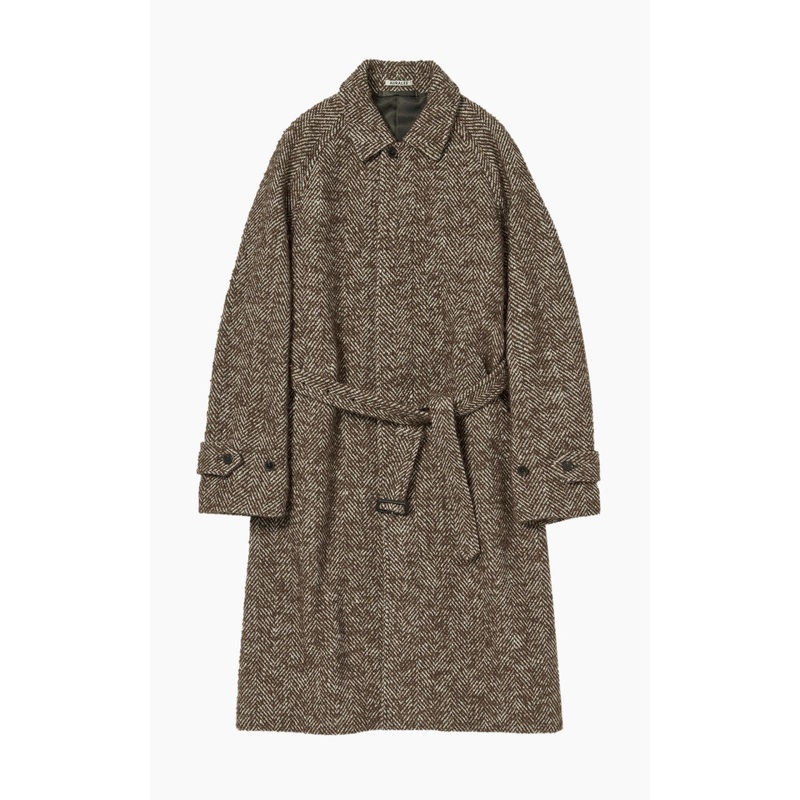 Auralee Wool Alpaca Herringbone Tweed Soutien Collar Coat Brown Herringbone 3