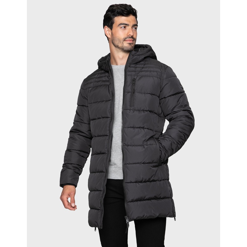 Black Hooded Longline Puffer Jacket Black S