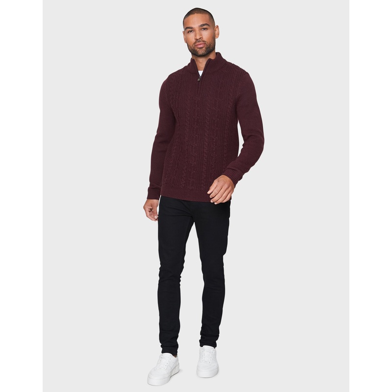Burgundy Quarter Zip Turtleneck Jumper Burgundy S