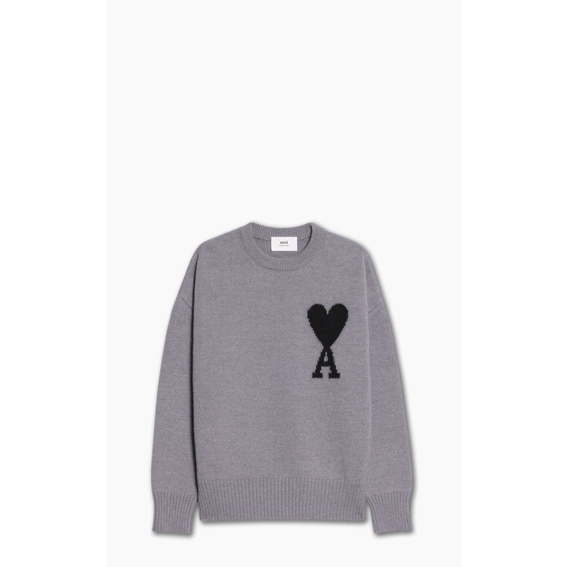 AMI Paris ADC Crewneck Sweater Knit Wool Grey/Black XS