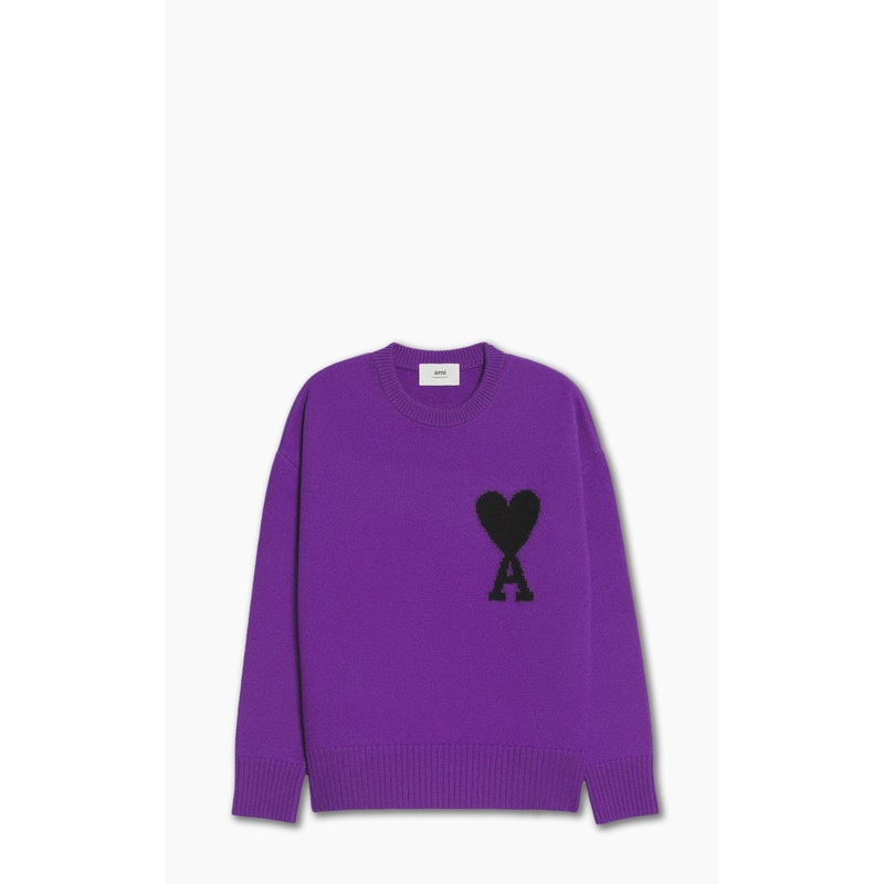 AMI Paris ADC Crewneck Sweater Knit Wool Purple/Black XS
