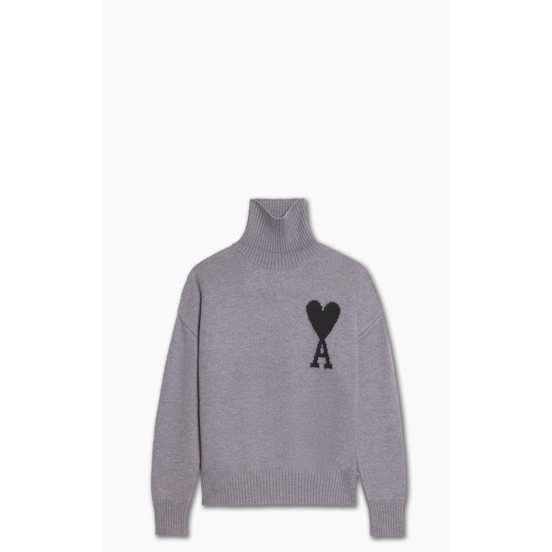 AMI Paris ADC Funnel Neck Sweater Knit Wool Grey/Black XS