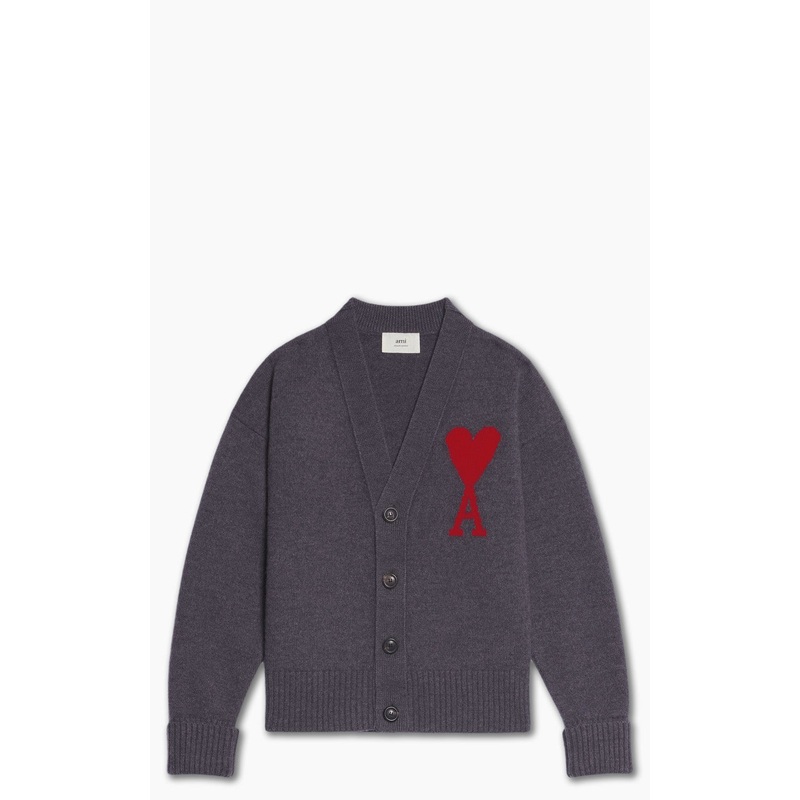 AMI Paris Ami De Coeur Cardigan Grey/Red XS