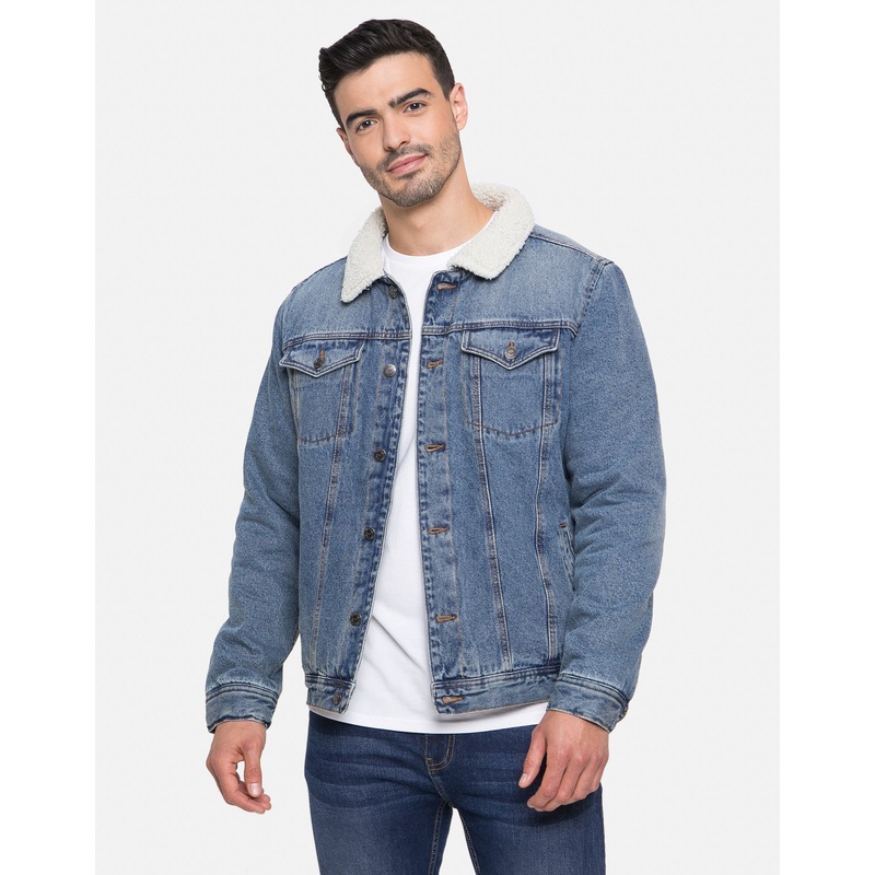 Blue Rinse Borg Lined Corduroy Jacket Blue Rinse S