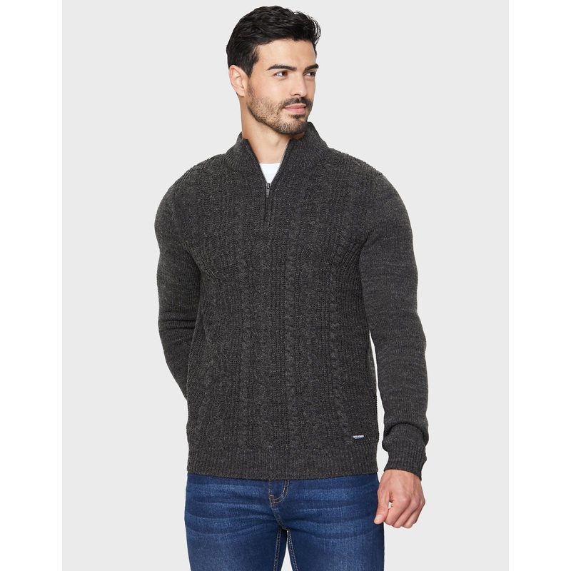 Charcoal Grey Quarter Zip Turtleneck Jumper Charcoal Grey S