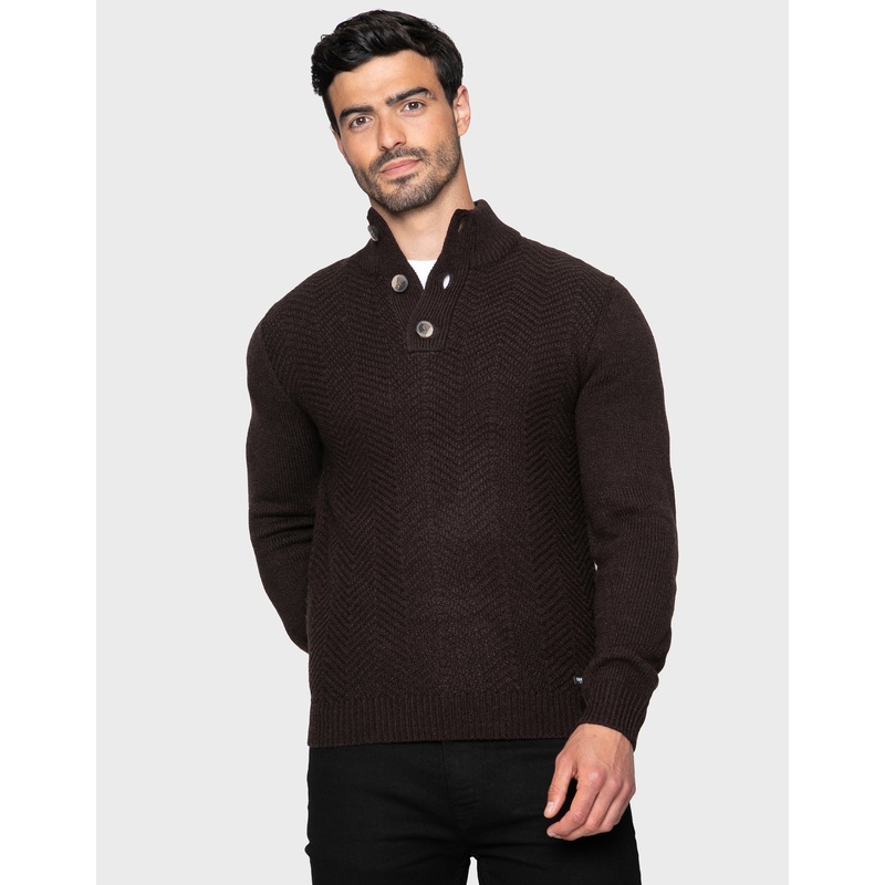 Chocolate Brown Button Up Funnel Neck Jumper Chocolate Brown S