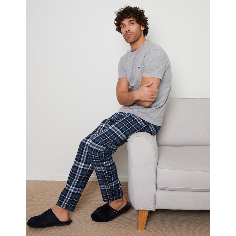 Grey & Teal Check Pyjamas (2-Piece Set) Light Grey S