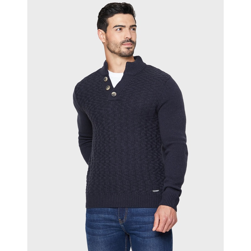 Navy Open Button Turtleneck Jumper Navy S
