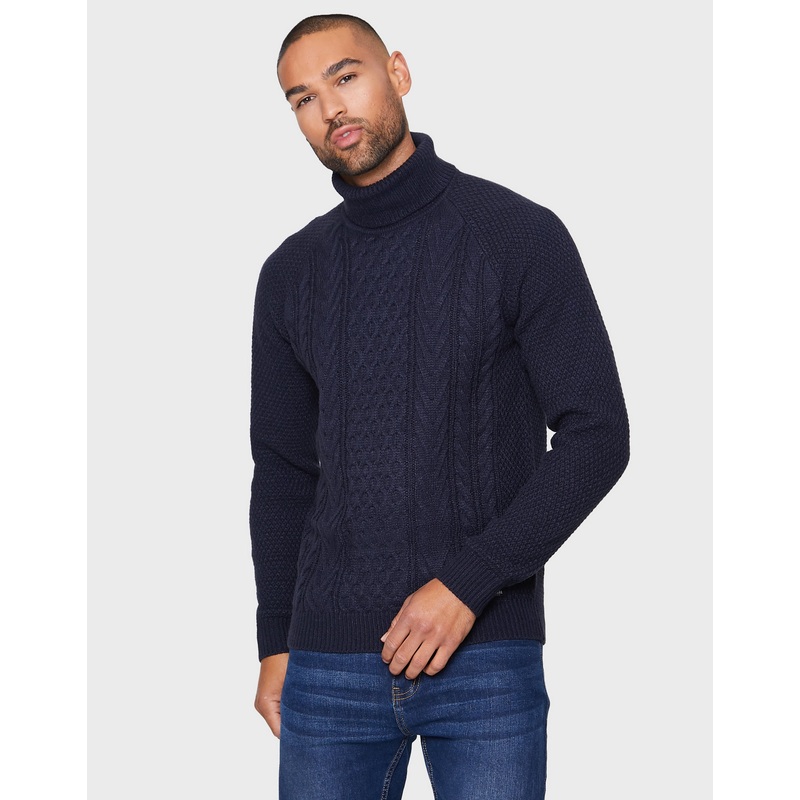 Navy Roll Neck Cable Knit Jumper Navy S